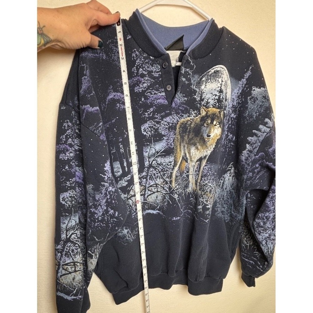 Art Unlimited Men's Vintage Wolf Graphic Pullover Sweatshirt M/L 90s - Picture 9 of 11
